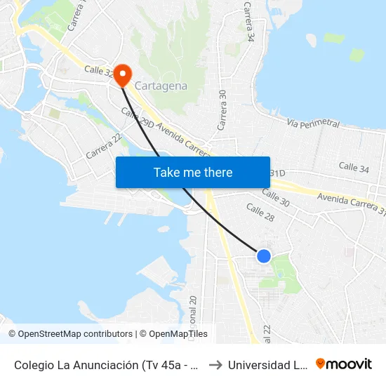 Colegio La Anunciación (Tv 45a - Dg 26) to Universidad Libre map
