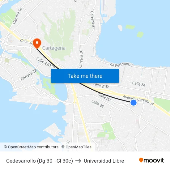 Cedesarrollo (Dg 30 - Cl 30c) to Universidad Libre map