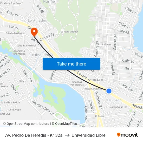 Av. Pedro De Heredia - Kr 32a to Universidad Libre map