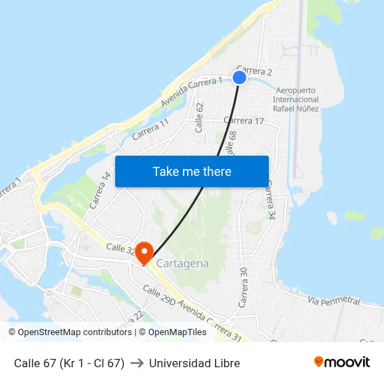 Calle 67 (Kr 1 - Cl 67) to Universidad Libre map