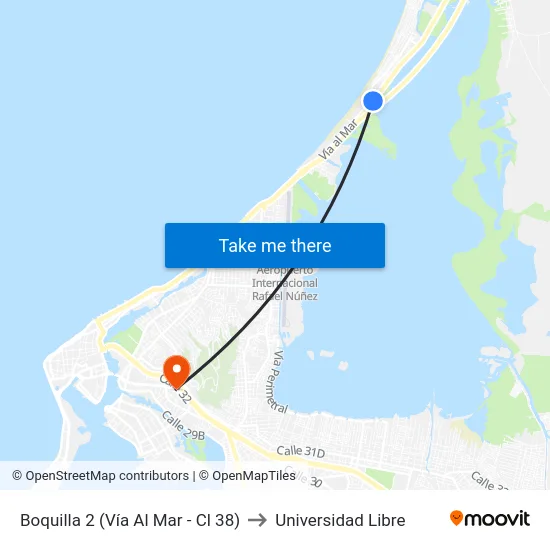 Boquilla 2 (Vía Al Mar - Cl 38) to Universidad Libre map