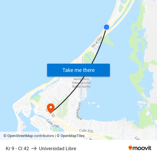 Kr 9 - Cl 42 to Universidad Libre map