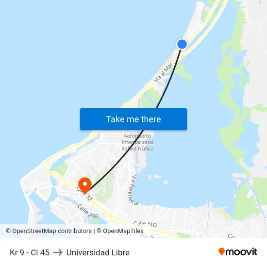 Kr 9 - Cl 45 to Universidad Libre map