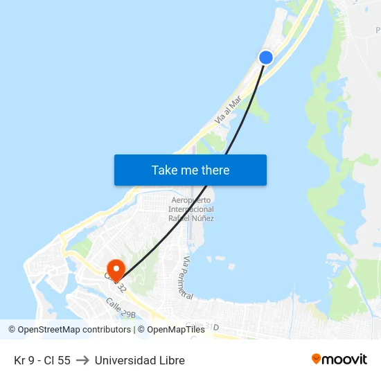 Kr 9 - Cl 55 to Universidad Libre map