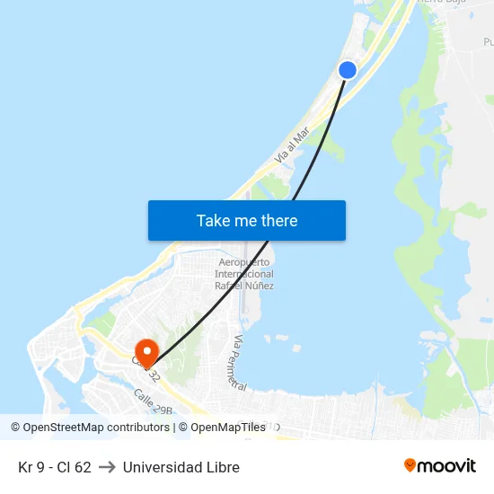 Kr 9 - Cl 62 to Universidad Libre map