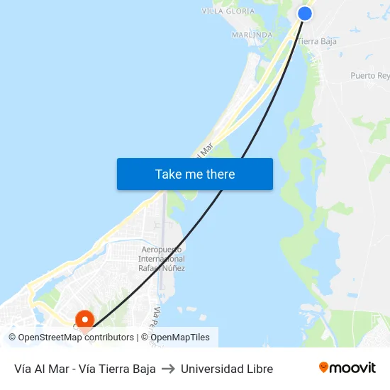 Vía Al Mar - Vía Tierra Baja to Universidad Libre map