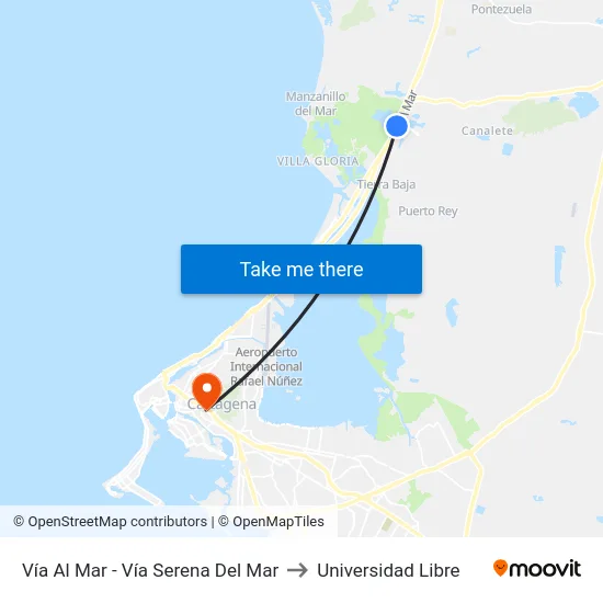Vía Al Mar - Vía Serena Del Mar to Universidad Libre map