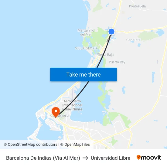 Barcelona De Indias (Vía Al Mar) to Universidad Libre map