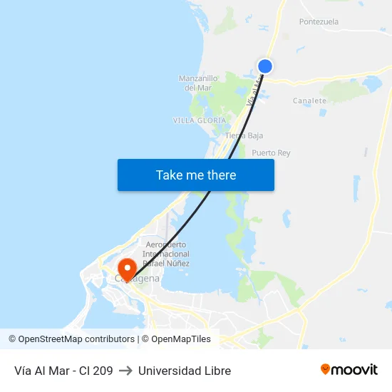 Vía Al Mar - Cl 209 to Universidad Libre map