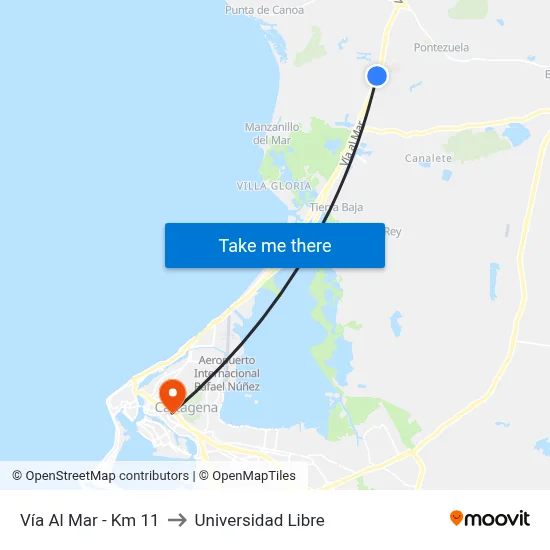 Vía Al Mar - Km 11 to Universidad Libre map