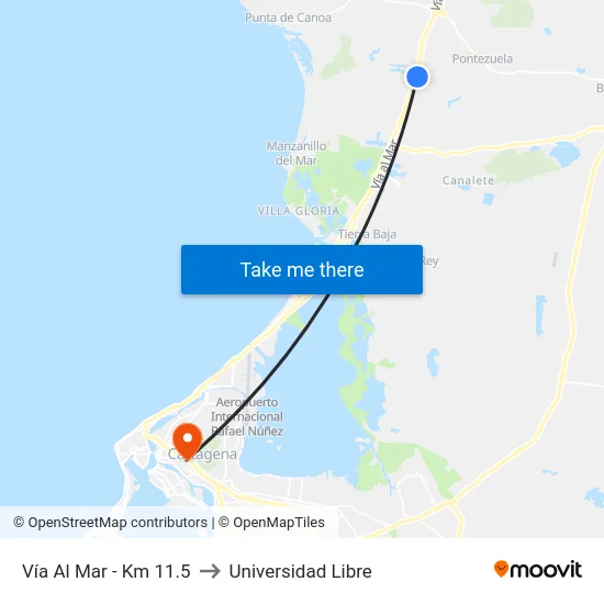 Vía Al Mar - Km 11.5 to Universidad Libre map