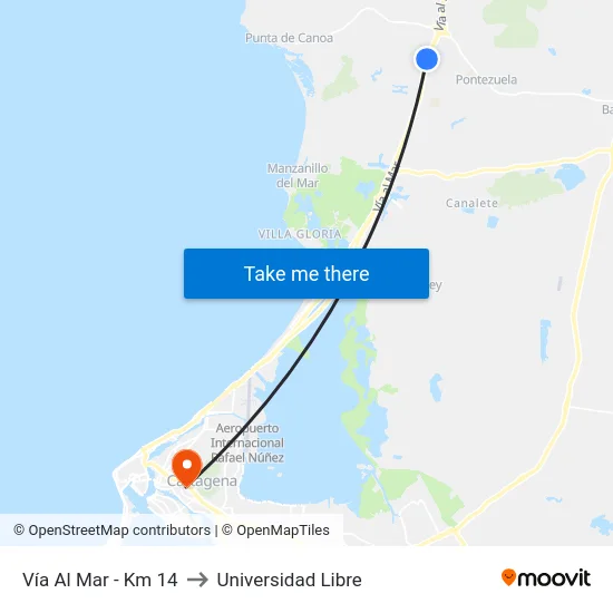 Vía Al Mar - Km 14 to Universidad Libre map