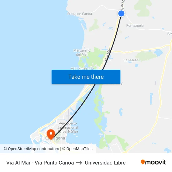 Vía Al Mar - Vía Punta Canoa to Universidad Libre map