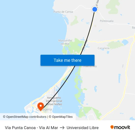 Vía Punta Canoa - Vía Al Mar to Universidad Libre map