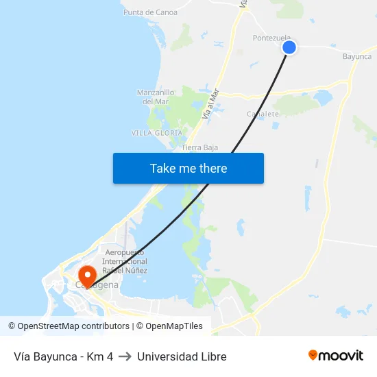 Vía Bayunca - Km 4 to Universidad Libre map