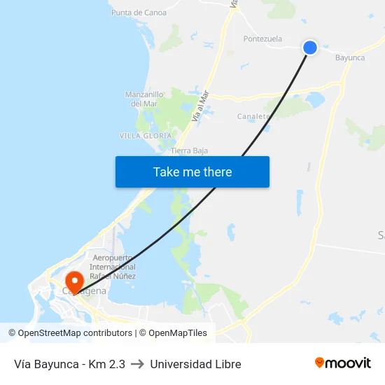 Vía Bayunca - Km 2.3 to Universidad Libre map