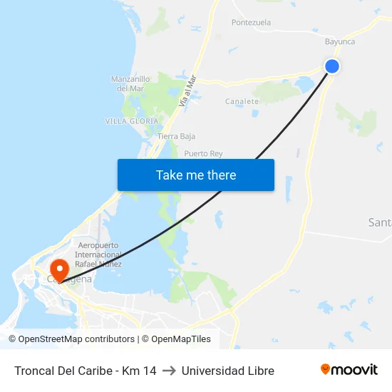 Troncal Del Caribe - Km 14 to Universidad Libre map