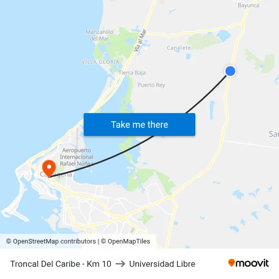 Troncal Del Caribe - Km 10 to Universidad Libre map