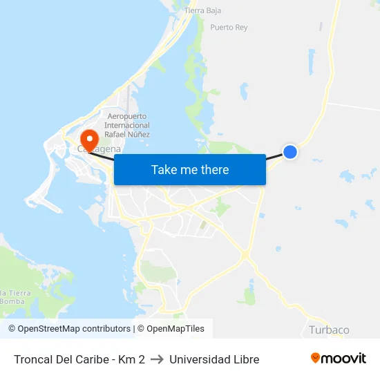 Troncal Del Caribe - Km 2 to Universidad Libre map