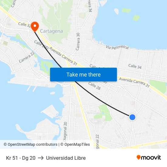 Kr 51 - Dg 20 to Universidad Libre map