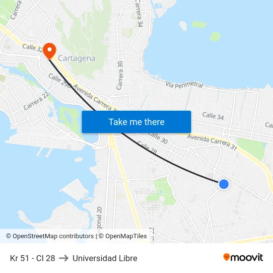 Kr 51 - Cl 28 to Universidad Libre map
