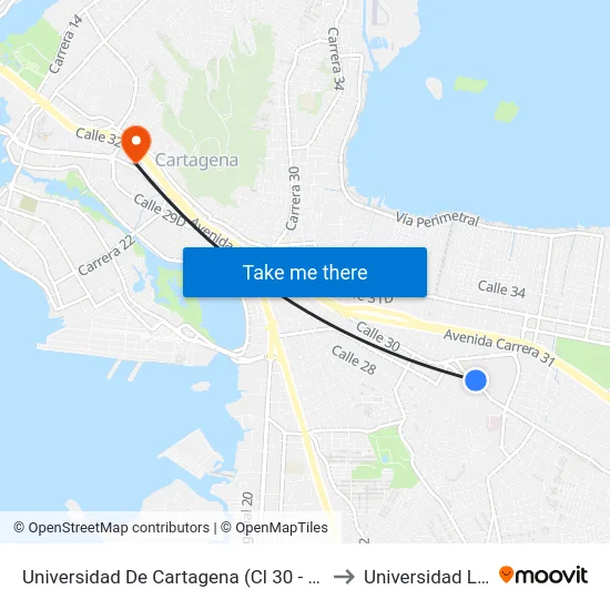 Universidad De Cartagena (Cl 30 - Kr 49c) to Universidad Libre map