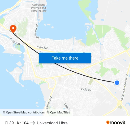 Cl 39 - Kr 104 to Universidad Libre map