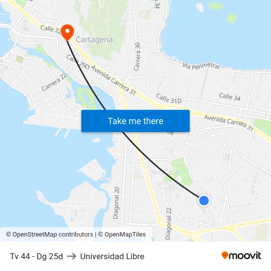Tv 44 - Dg 25d to Universidad Libre map