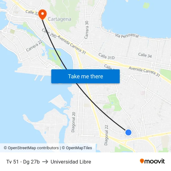 Tv 51 - Dg 27b to Universidad Libre map