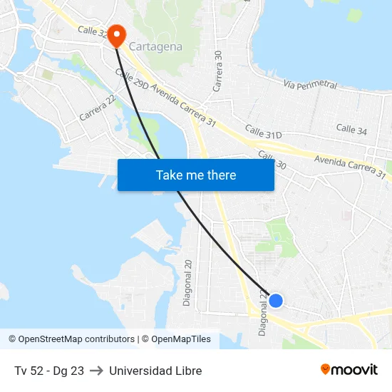 Tv 52 - Dg 23 to Universidad Libre map