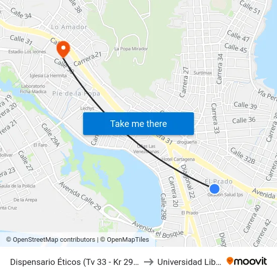 Dispensario Éticos (Tv 33 - Kr 29a) to Universidad Libre map