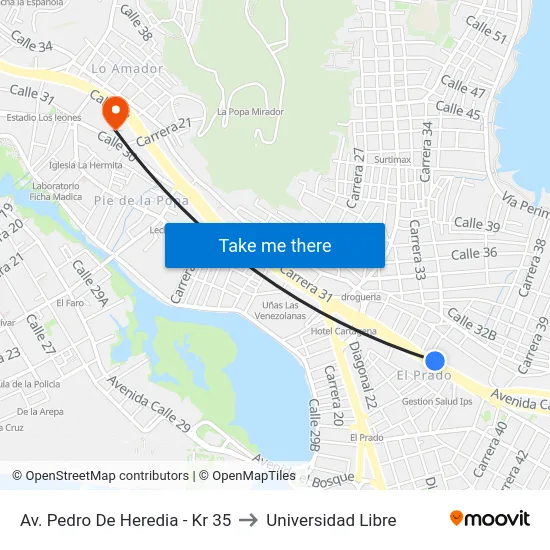 Av. Pedro De Heredia - Kr 35 to Universidad Libre map