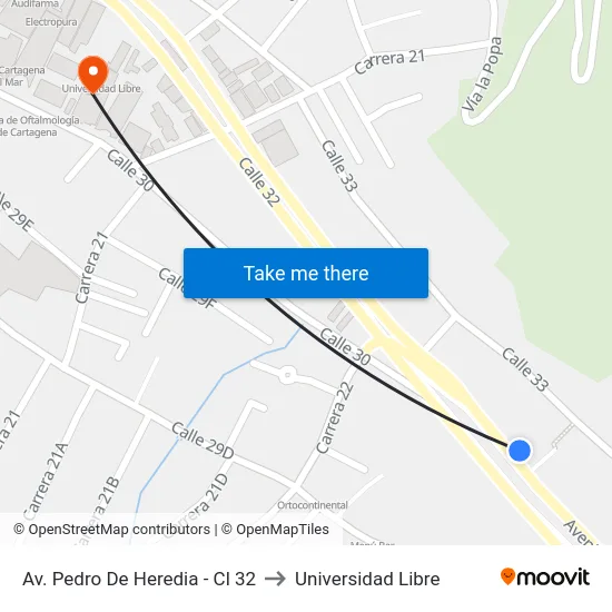 Av. Pedro De Heredia - Cl 32 to Universidad Libre map