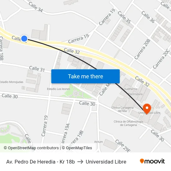 Av. Pedro De Heredia - Kr 18b to Universidad Libre map