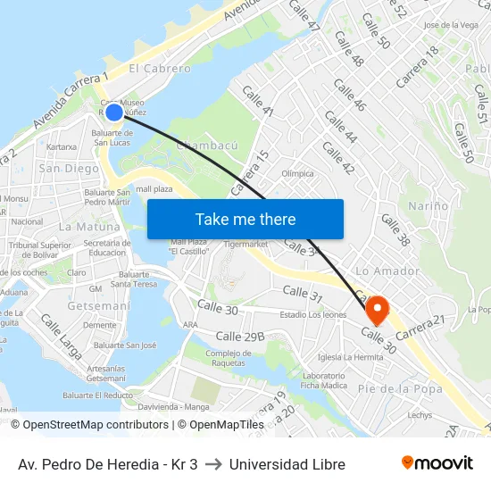 Av. Pedro De Heredia - Kr 3 to Universidad Libre map