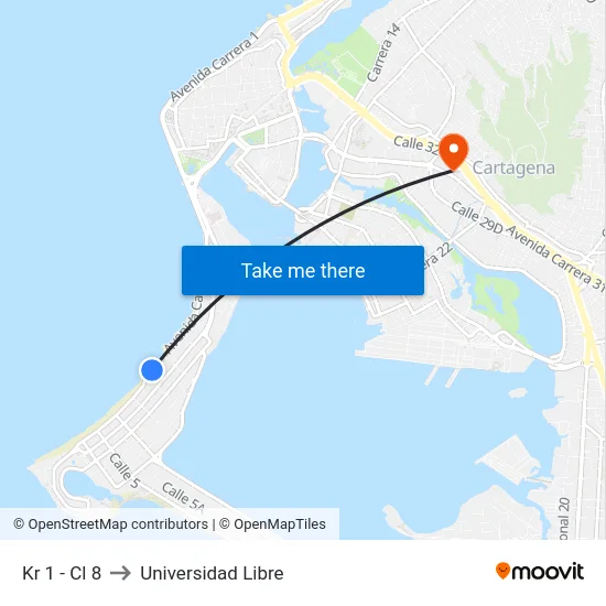 Kr 1 - Cl 8 to Universidad Libre map