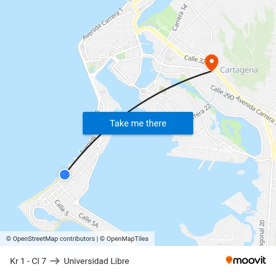 Kr 1 - Cl 7 to Universidad Libre map