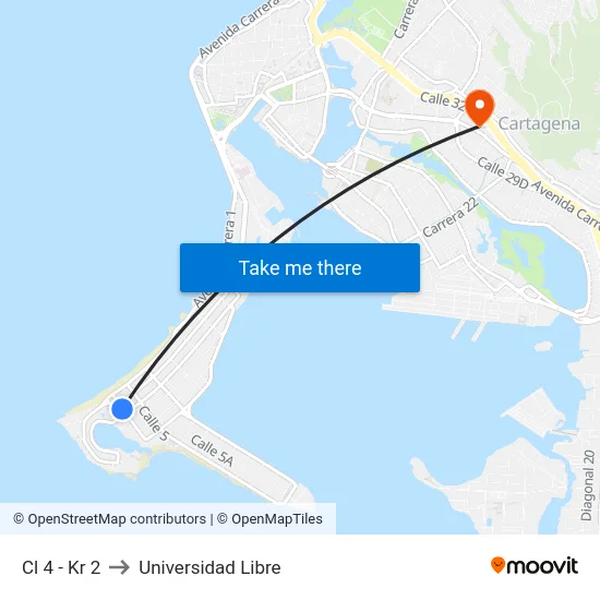 Cl 4 - Kr 2 to Universidad Libre map