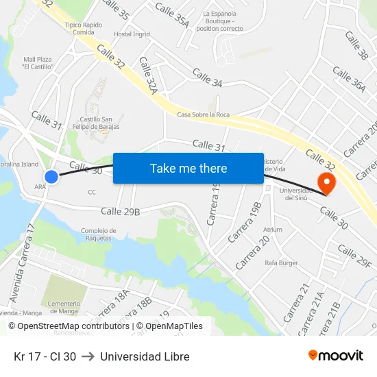Kr 17 - Cl 30 to Universidad Libre map