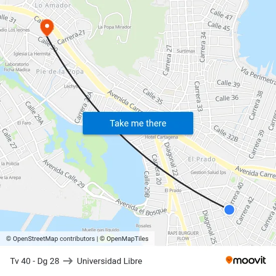 Tv 40 - Dg 28 to Universidad Libre map