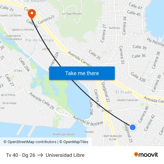 Tv 40 - Dg 26 to Universidad Libre map