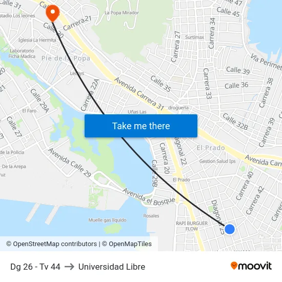 Dg 26 - Tv 44 to Universidad Libre map