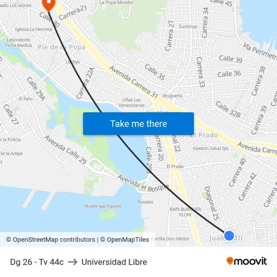 Dg 26 - Tv 44c to Universidad Libre map