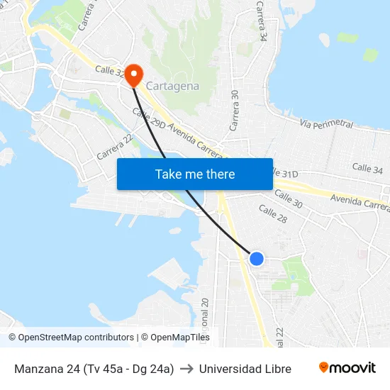 Manzana 24 (Tv 45a - Dg 24a) to Universidad Libre map