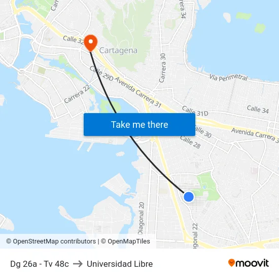 Dg 26a - Tv 48c to Universidad Libre map