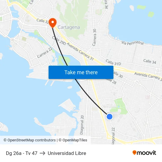 Dg 26a - Tv 47 to Universidad Libre map