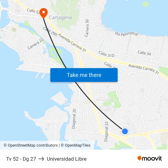 Tv 52 - Dg 27 to Universidad Libre map
