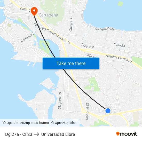 Dg 27a - Cl 23 to Universidad Libre map