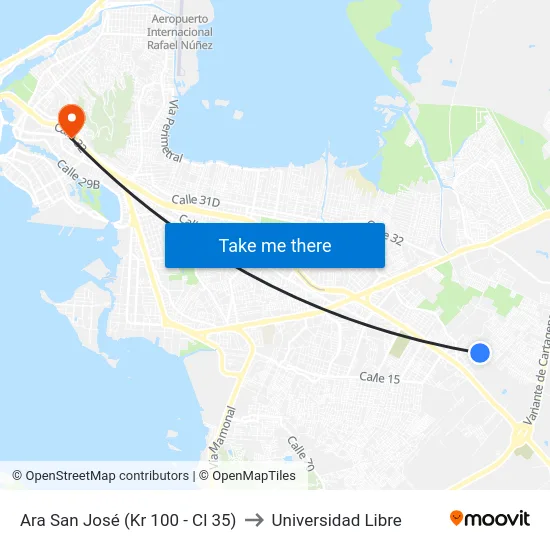 Ara San José (Kr 100 - Cl 35) to Universidad Libre map