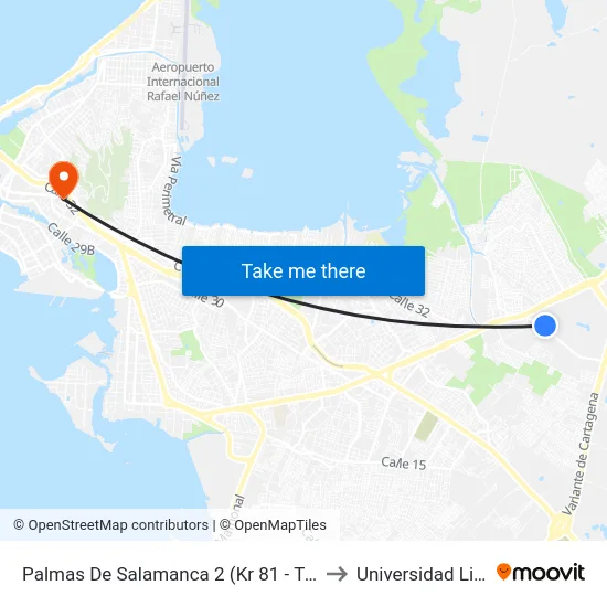 Palmas De Salamanca 2 (Kr 81 - Tv 54) to Universidad Libre map
